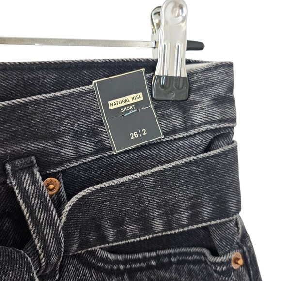 Abercrombie & Fitch Natural Rise Denim Shorts, Cotton, Black Wash, Tie Waist, 26 - Picture 3 of 8